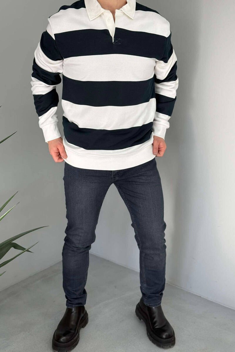 SLIM FIT SIMPLE MEN JEANS DARK BLUE/BEE - 1