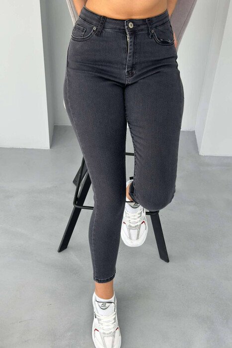 SLIM FIT SIMPLE WOMEN JEANS DARK GREY/GEE - KLAUDIO FASHION