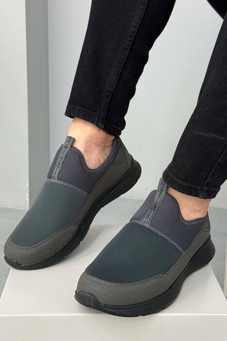SLIP ON SIMPLE MEN SNEAKERS GREY/BLACK-GRZE - KLAUDIO FASHION