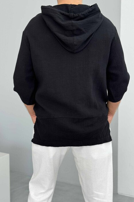 SMALL DESIGN HOODED MEN T-SHIRT BLACK/ E ZEZE - 2