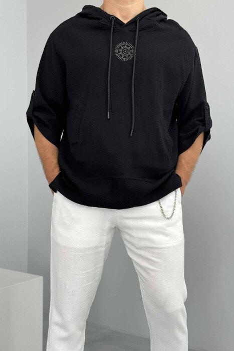 SMALL DESIGN HOODED MEN T-SHIRT BLACK/ E ZEZE 