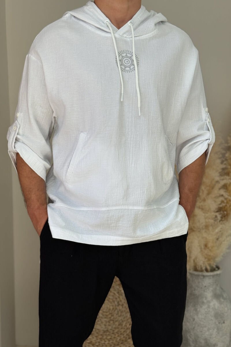 SMALL DESIGN HOODED MEN T-SHIRT WHITE-E BARDHE - 1