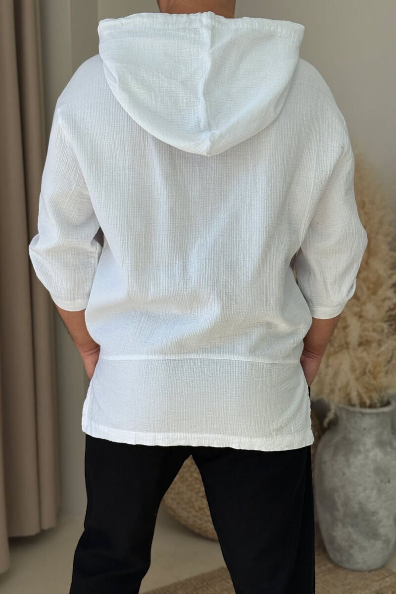 SMALL DESIGN HOODED MEN T-SHIRT WHITE-E BARDHE - 3