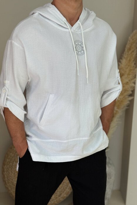SMALL DESIGN HOODED MEN T-SHIRT WHITE-E BARDHE - 2