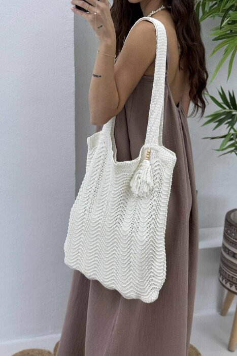 SMALL DETAIL CROCHET BEACH WOMEN BAG CREAM/KREM - 3