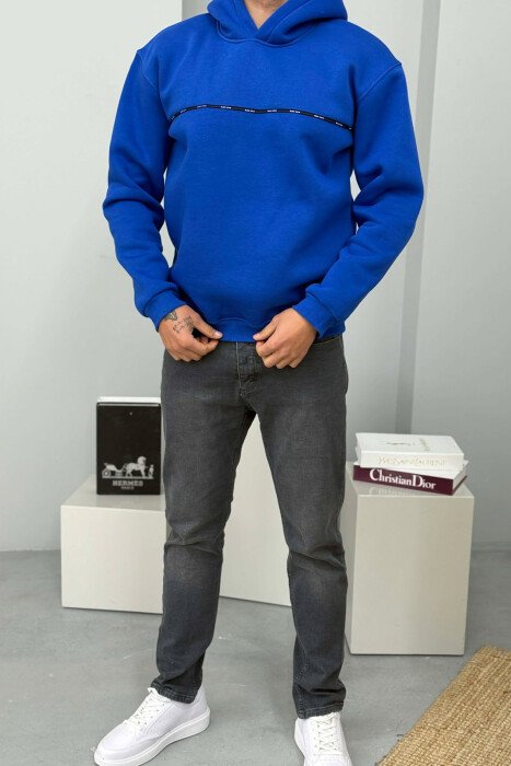 SMALL DETAIL ONE COLOR FLUFFY MEN HOODIE BLUE/BLU - 2
