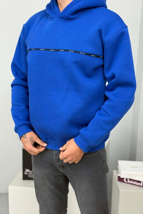 SMALL DETAIL ONE COLOR FLUFFY MEN HOODIE BLUE/BLU - 3