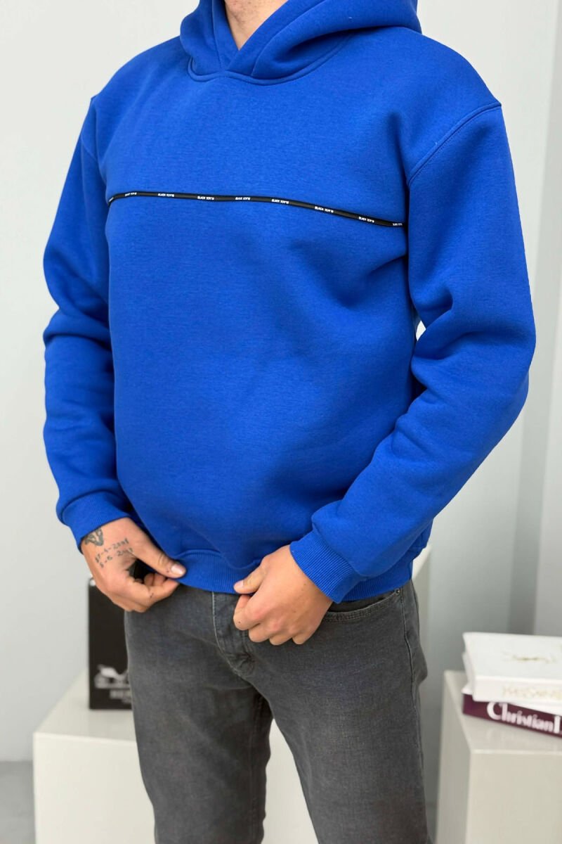 SMALL DETAIL ONE COLOR FLUFFY MEN HOODIE BLUE/BLU - 3