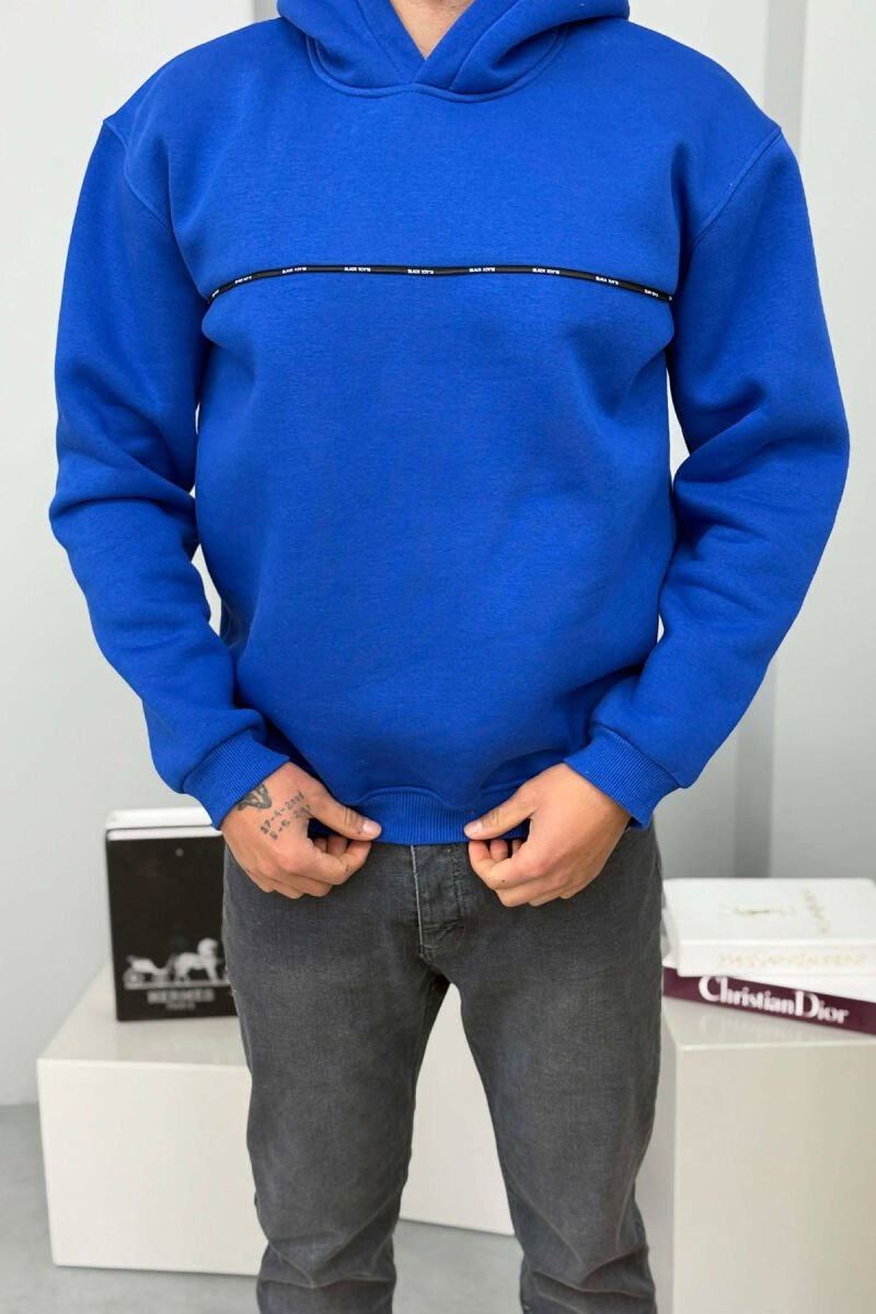 SMALL DETAIL ONE COLOR FLUFFY MEN HOODIE BLUE/BLU - 1