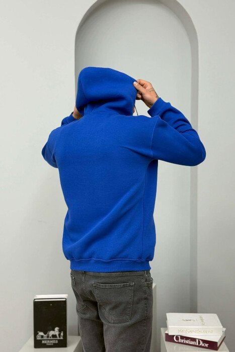 SMALL DETAIL ONE COLOR FLUFFY MEN HOODIE BLUE/BLU - 4