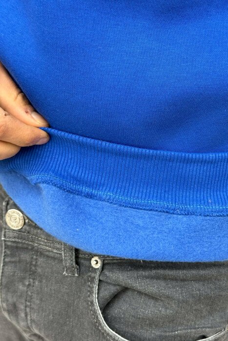 SMALL DETAIL ONE COLOR FLUFFY MEN HOODIE BLUE/BLU - 5