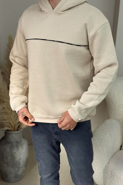SMALL DETAIL ONE COLOR FLUFFY MEN HOODIE BEIGE/BEZHE 