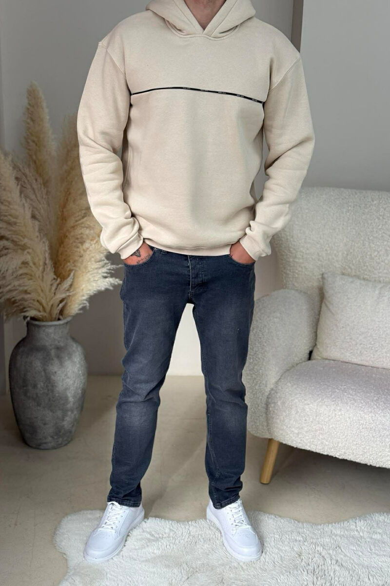 SMALL DETAIL ONE COLOR FLUFFY MEN HOODIE BEIGE/BEZHE - 2