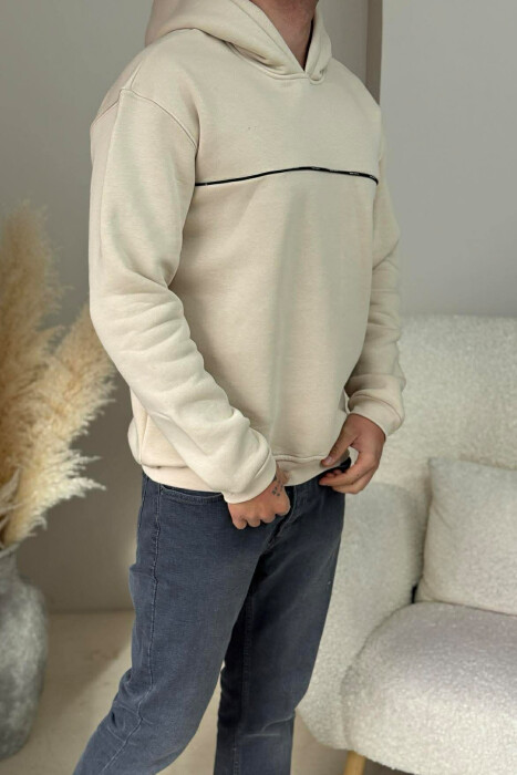 SMALL DETAIL ONE COLOR FLUFFY MEN HOODIE BEIGE/BEZHE - 3