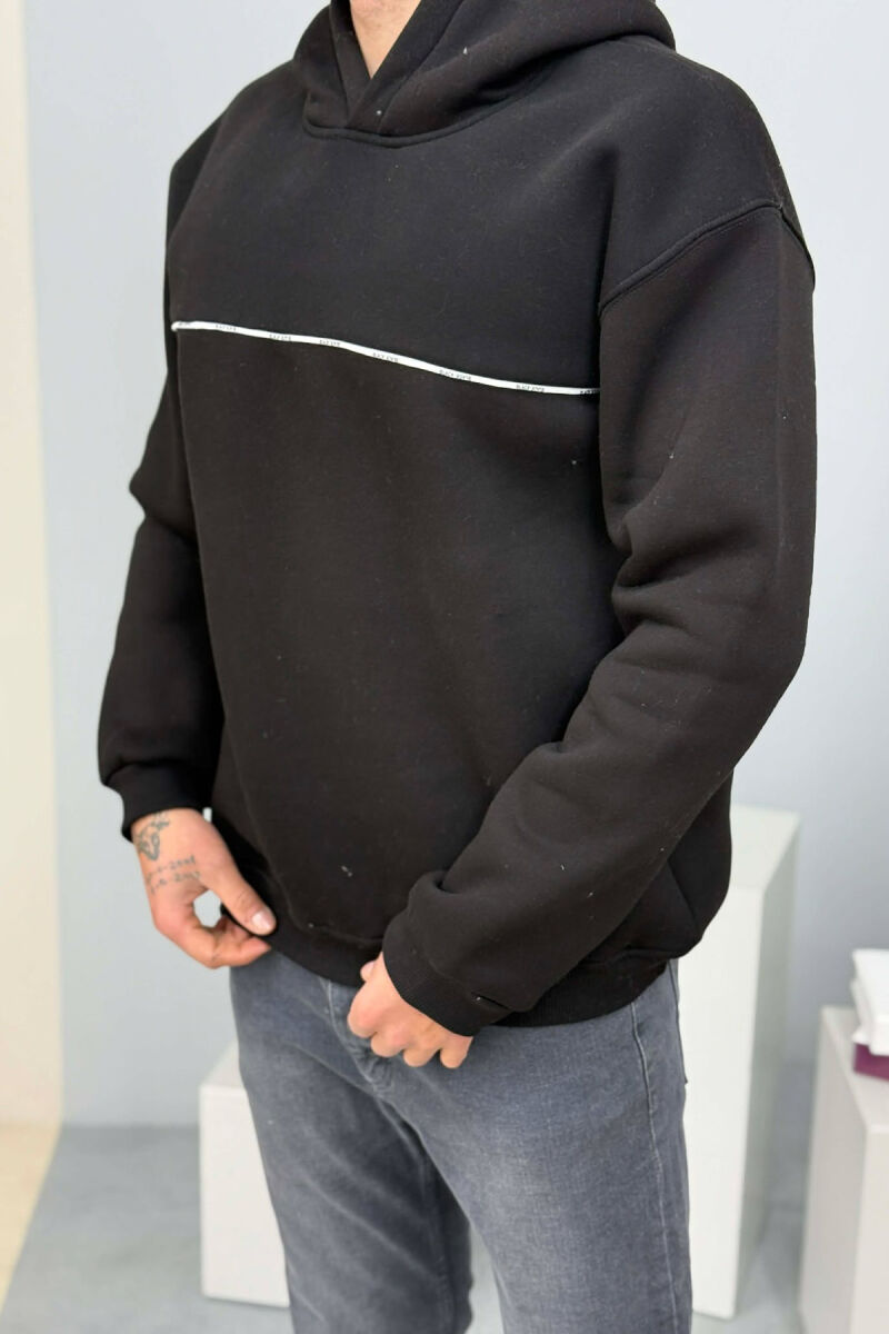 SMALL DETAIL ONE COLOR FLUFFY MEN HOODIE BLACK/ E ZEZE - 3