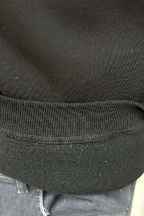 SMALL DETAIL ONE COLOR FLUFFY MEN HOODIE BLACK/ E ZEZE - 4