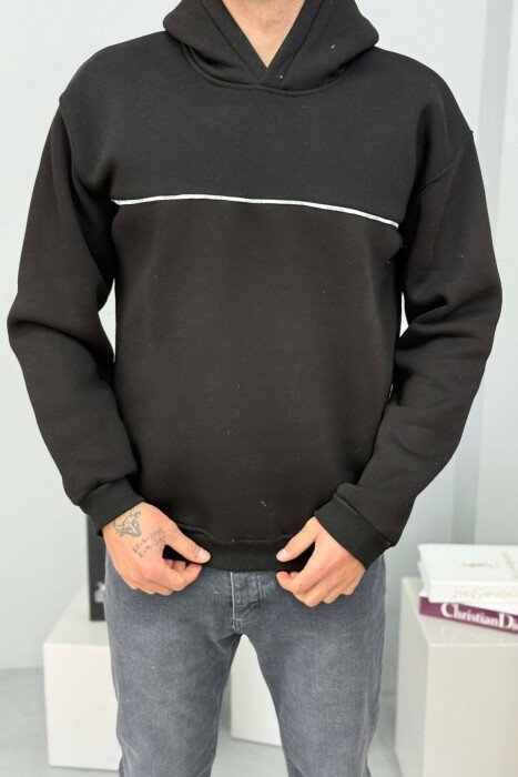 SMALL DETAIL ONE COLOR FLUFFY MEN HOODIE BLACK/ E ZEZE - 1