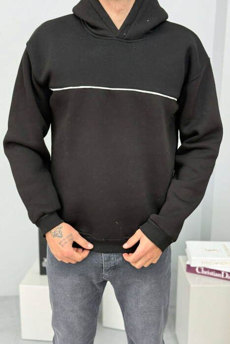 SMALL DETAIL ONE COLOR FLUFFY MEN HOODIE BLACK/ E ZEZE 
