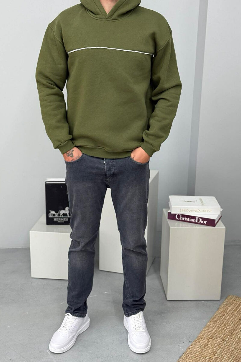 SMALL DETAIL ONE COLOR FLUFFY MEN HOODIE GREEN/JESHILE - 2