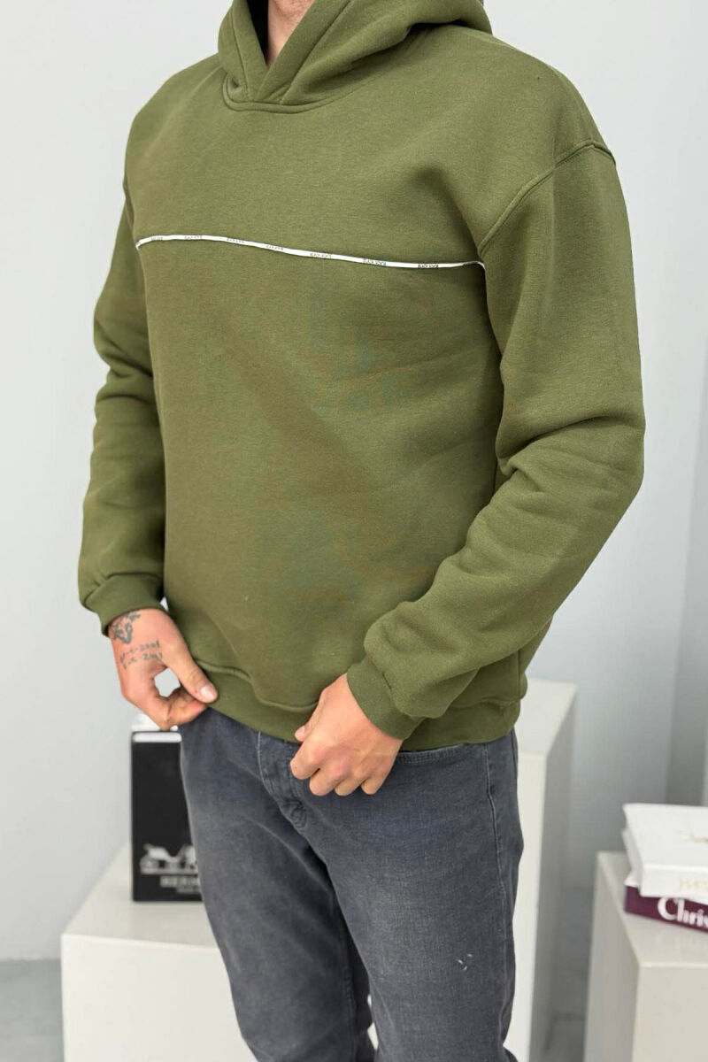 SMALL DETAIL ONE COLOR FLUFFY MEN HOODIE GREEN/JESHILE - 1