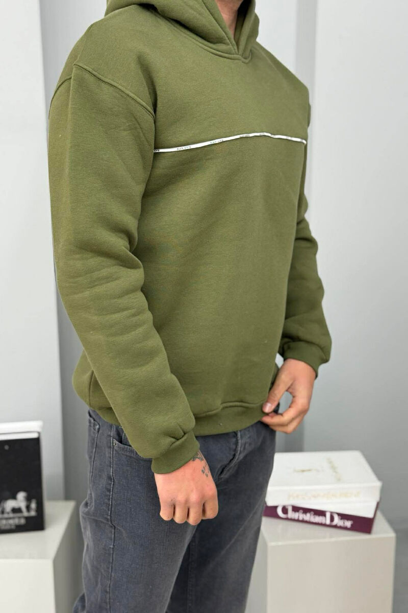 SMALL DETAIL ONE COLOR FLUFFY MEN HOODIE GREEN/JESHILE - 3