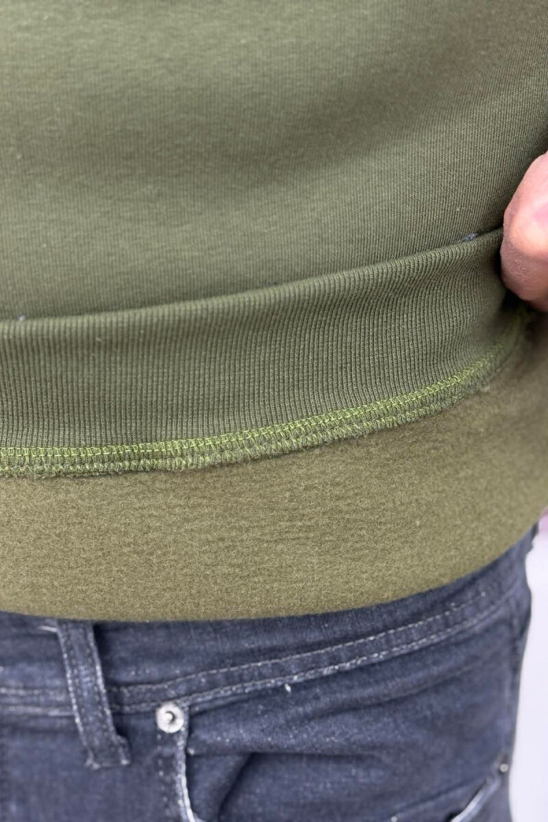 SMALL DETAIL ONE COLOR FLUFFY MEN HOODIE GREEN/JESHILE - 4