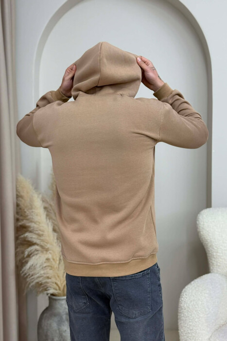 SMALL DETAIL ONE COLOR FLUFFY MEN HOODIE LIGHT BROWN/KAZB - 5