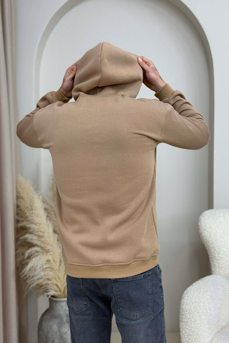 SMALL DETAIL ONE COLOR FLUFFY MEN HOODIE LIGHT BROWN/KAZB - 5