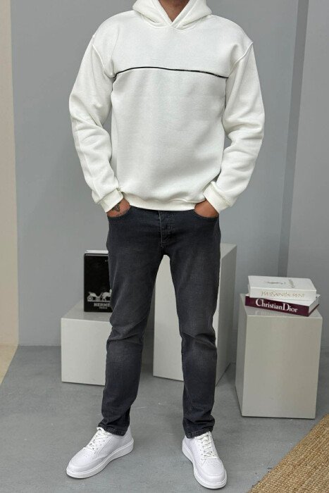 SMALL DETAIL ONE COLOR FLUFFY MEN HOODIE WHITE-E BARDHE - 2