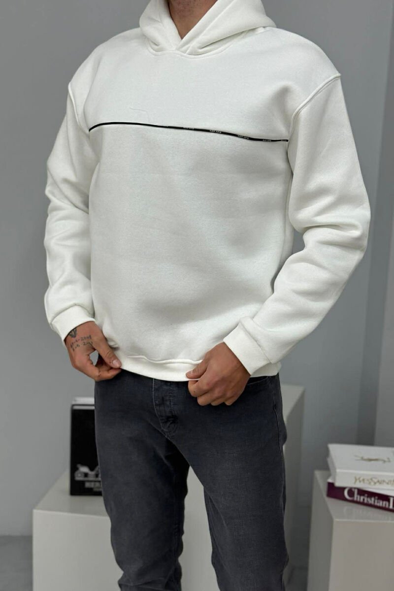 SMALL DETAIL ONE COLOR FLUFFY MEN HOODIE WHITE-E BARDHE - 1