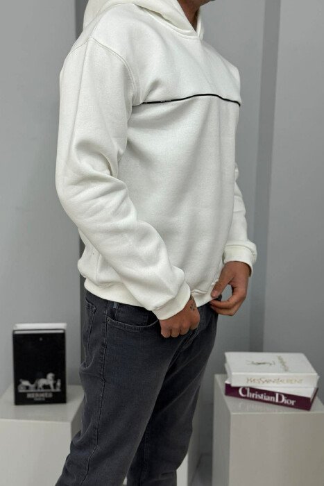 SMALL DETAIL ONE COLOR FLUFFY MEN HOODIE WHITE-E BARDHE - 3