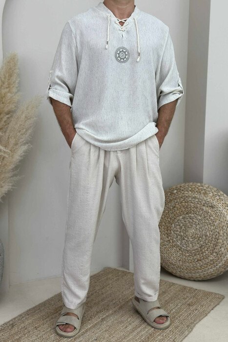 SMALL DETAIL SIMPLE MEN T-SHIRT CREAM/KREM - KLAUDIO FASHION