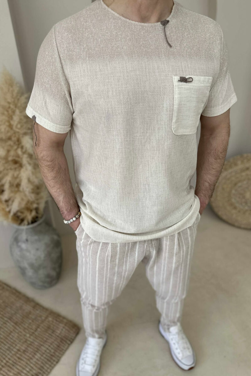 SMALL DETAILS SINGLE POCKET MEN T-SHIRT CREAM/KREM - 2