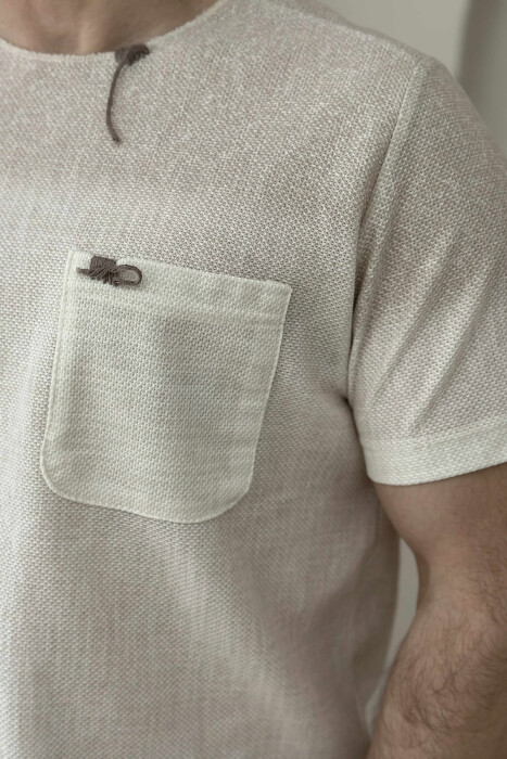 SMALL DETAILS SINGLE POCKET MEN T-SHIRT CREAM/KREM - 3