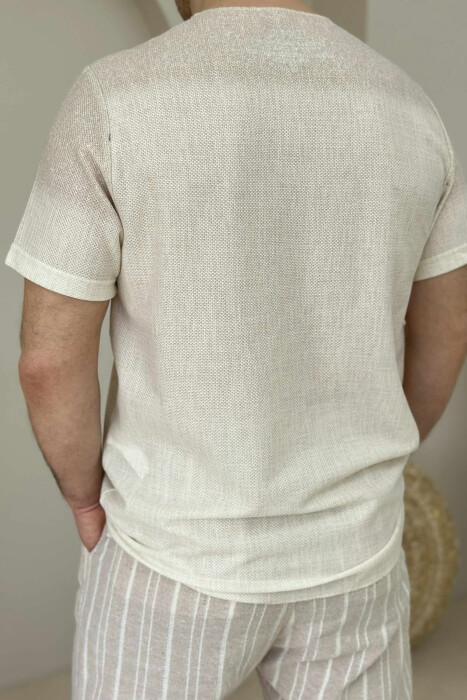 SMALL DETAILS SINGLE POCKET MEN T-SHIRT CREAM/KREM - 4