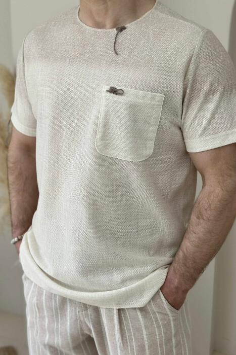 SMALL DETAILS SINGLE POCKET MEN T-SHIRT CREAM/KREM - 5