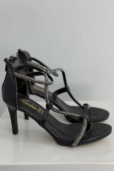 SMALL DIAMONDS DETAILS HIGH HEEL WOMEN SANDALS BLACK/ E ZEZE - 3