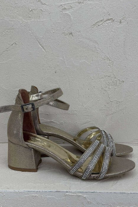 SMALL DIAMONDS THIN STRAPS HIGH HEEL WOMEN SANDALS GOLDEN ROD/GOLD - 3