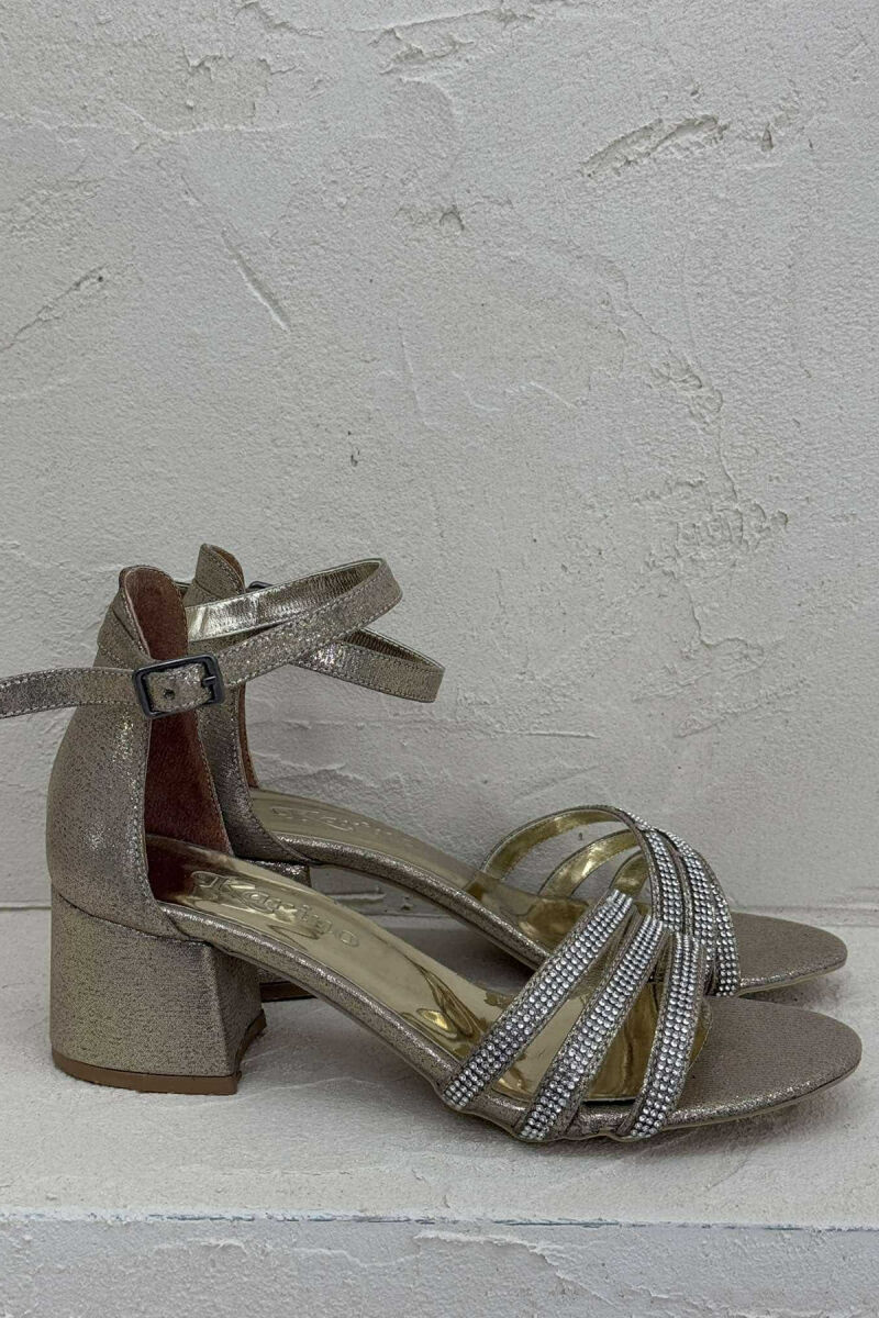 SMALL DIAMONDS THIN STRAPS HIGH HEEL WOMEN SANDALS GOLDEN ROD/GOLD - 3