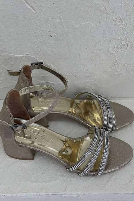SMALL DIAMONDS THIN STRAPS HIGH HEEL WOMEN SANDALS GOLDEN ROD/GOLD - 4