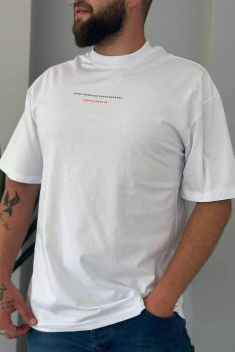 SMALL FRONT WRITTINGS MEN T-SHIRT WHITE-E BARDHE - KLAUDIO FASHION