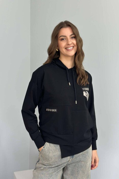 SMALL FRONT WRITTINGS WOMEN HOODIE BLACK/ E ZEZE 
