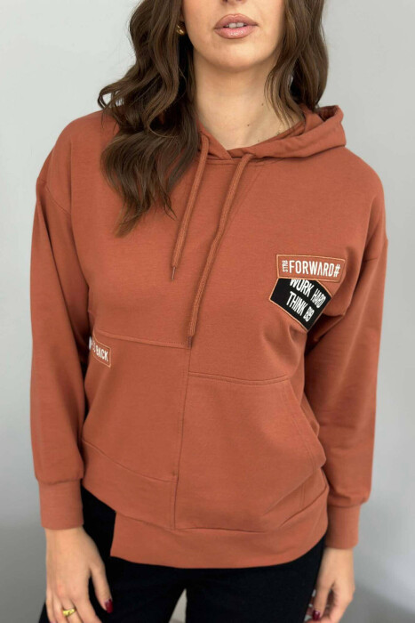 SMALL FRONT WRITTINGS WOMEN HOODIE BROWN/KAFE - 3