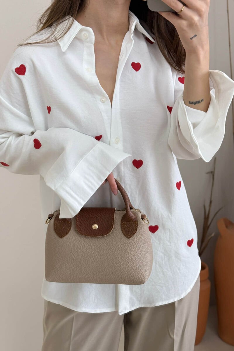 SMALL HEARTS DESIGN LONG SLEEVE WOMEN SHIRT WHITE-E BARDHE - 3