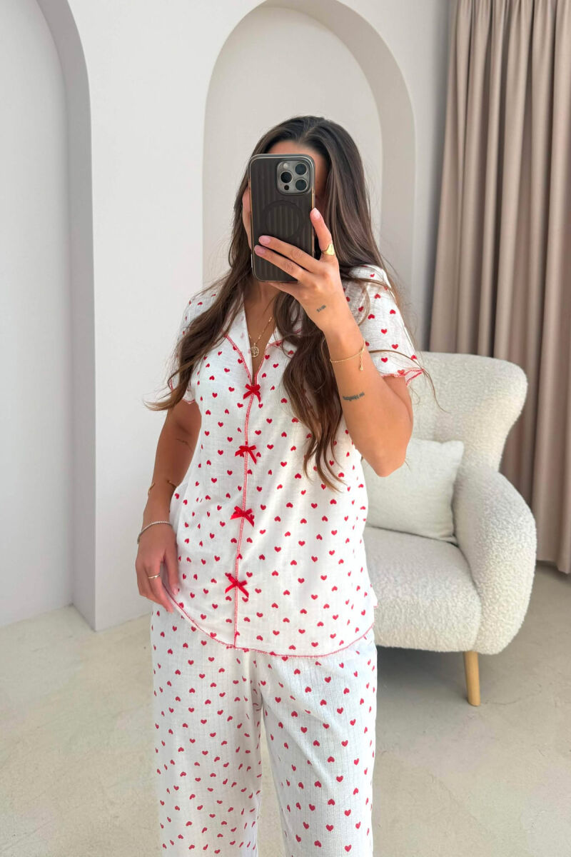 SMALL HEARTS DESIGN SHIRT+TROUSERS WOMEN PYJAMAS WHITE-RED/BAKU - 4