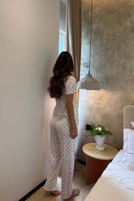 SMALL HEARTS DESIGN SHIRT+TROUSERS WOMEN PYJAMAS WHITE-RED/BAKU - 3