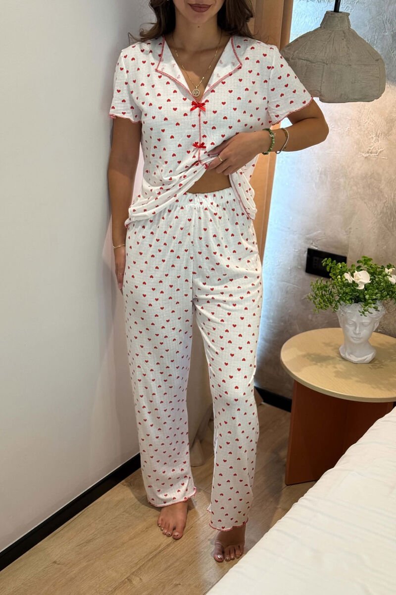 SMALL HEARTS DESIGN SHIRT+TROUSERS WOMEN PYJAMAS WHITE-RED/BAKU - 5