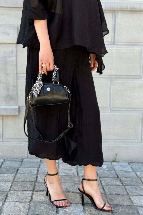 SMALL LEATHER SCARF DETAIL WOMEN BAG BLACK/ E ZEZE - KLAUDIO FASHION