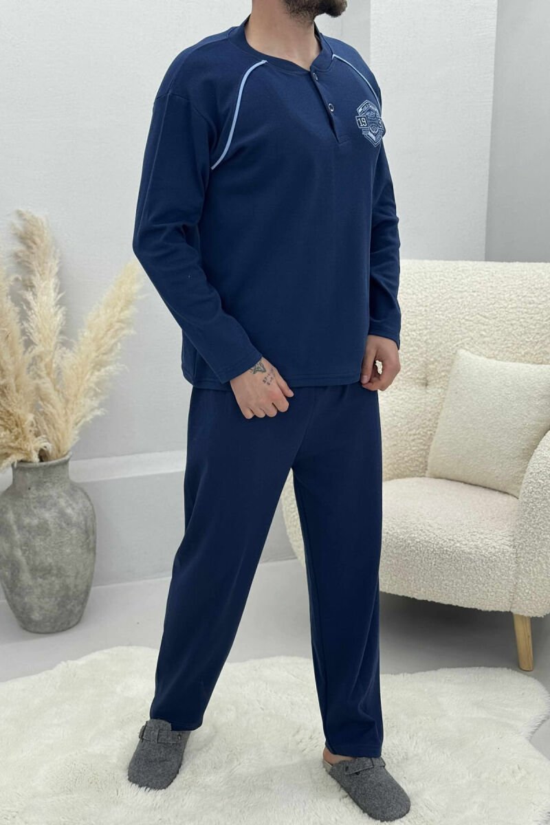 SMALL LOGO BUTTONS SWEATSHIRT+SWEATPANTS MEN PYJAMAS DARK BLUE/BEE - 3