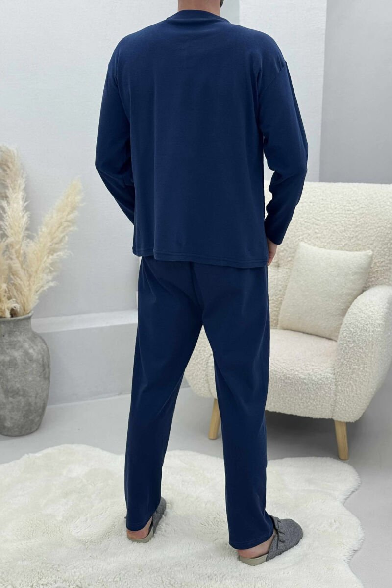 SMALL LOGO BUTTONS SWEATSHIRT+SWEATPANTS MEN PYJAMAS DARK BLUE/BEE - 4